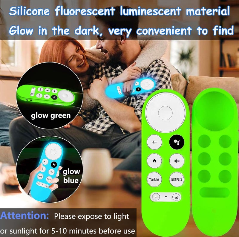 Griscen 4Pcs Remote Case Cover for Chromecast with Google TV 2020/ HD 2022 Remote, Glow Blue+Glow Green+Red(NO emit Light)+Dark Blue(NO emit Light),with 4 Lanyard, Anti Slip Silicone Protective Case - Image 3